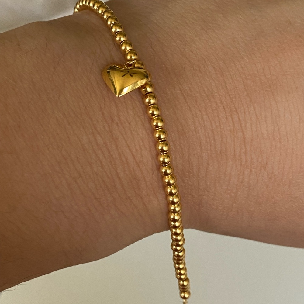 18kt Solid Lightweight Beaded/Bubble Heart Charm … - image 3